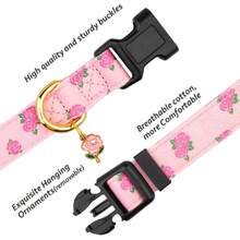 Cotton Hanade Dog Collar Cute And Distinctive Patterns Pink Rose With Pendant For Girl Boy Dogs Collars S,23864857 - Pink - View 2