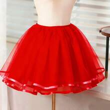 白色黑色洛丽塔可爱无骨蓬蓬裙角色扮演衬裙女式衬裙芭蕾舞裙配缎带情人节配饰 - 紅色 - 查看 4