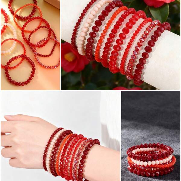 9 pièces Ensemble de bracelets colorés en perles de verre pour femmes, empilables, style universitaire, bracelets élastiques de surfeur de plage en cristal