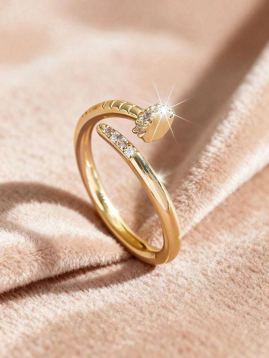 Rundraw 2026 New Adjustable Gold Ring With Zirconia Stone, Suitable For Men And Women, Ideal As Party And Holiday Gift, Luxury Jewelry Choice For Couples And Wives, Christmas And New Year Gift - 鐘 - 查看 1