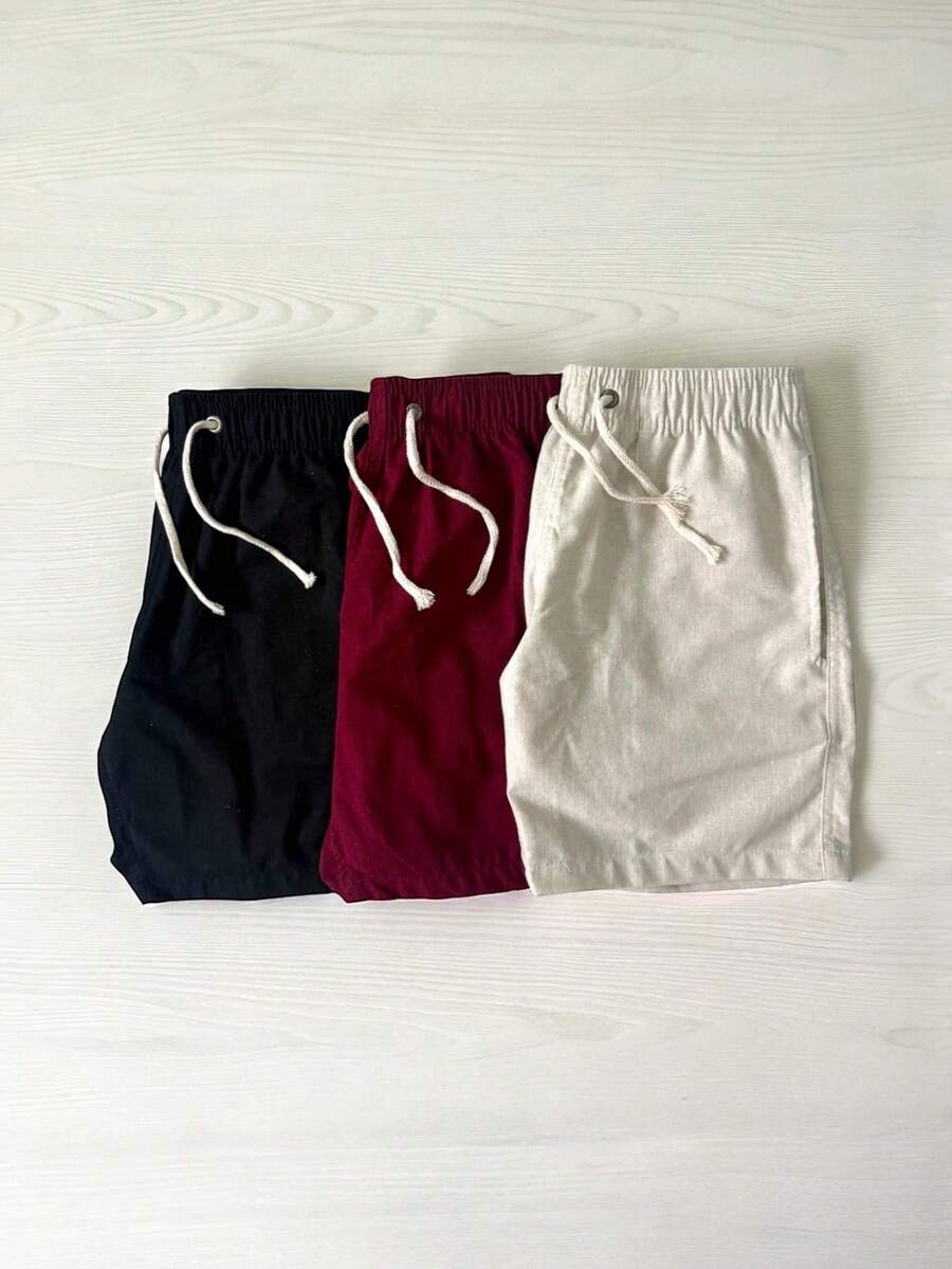 Kit Of 3 Premium Linen Bermuda Shorts - Burgundy - View 1