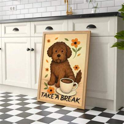 1 件雪纳瑞贵宾犬咖啡海报，复古咖啡海报，狗狗主题墙饰，咖啡爱好者的专属装饰画，简约黑米色宠物装饰画，实体艺术印刷品礼品，墙面装饰，帆布印刷，油画海报，现代简约风格印刷品，客厅、卧室装饰，浴室装饰，理想礼品，不含画框