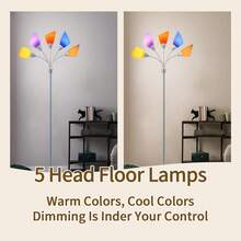 HonoDing Medusa Floor Lamp, Multi Head 5 Light Floor Lamps For Living Room With 10 Lampshade, Adjustable Gooseneck Reading Standing Lamp For Bedroom,Office,Kids,Classroom ,Christmas Decorative Lights(Sliver) - US A Type Plug(110-127V) - View 6