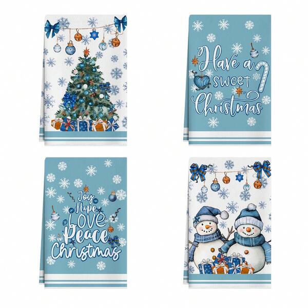 2/4pcs Winter Snowman, Christmas Tree, Bell, Snowflake Kitchen Towels, Dish Cloths, Christmas Home & Kitchen Decor, Cleaning Rags, Essentials, Christmas Gifts, Hand Towels