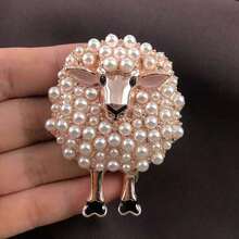 1pc Fashionable Cartoon Sheep Shaped Brooch With Artificial Faux Pearl For Women Party Outfit Jacket Decoration - 粉色 - 查看 13