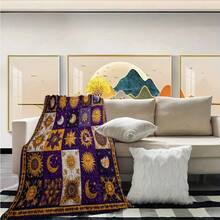 1 Piece Purple Sun Moon Stars Flannel Blanket - Soft And Lightweight Celestial Pattern Shawl, Gold And Navy Blue Vintage Design, All-Season Comfortable Sofa Bed Blanket, Durable 2D Printed Fabric Home Decor - Ideal Gift For Textile Enthusiasts (Deep Purple And Gold) - Nhiều màu - Xem 6