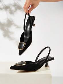 Women's Pointed Toe Slingback Sandals, Breathable Knitted Fabric, Kitten Heel, Comfortable Backstrap Design,Elegant,Party Outfits