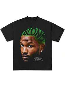 Frank--Ocean Blond Pink Shirt Rap Tee Gift For Fans Rap Music Y2K Cotton Oversized Streetwear Shirt Rap Tee Concert Merch Blonds Album Cover Graphic T-Shirt COTTON New Arrival Anime Clothes T Shirts For Men,Men And Women T-Shirt With Printed Graphic - 黑色 - 查看 1