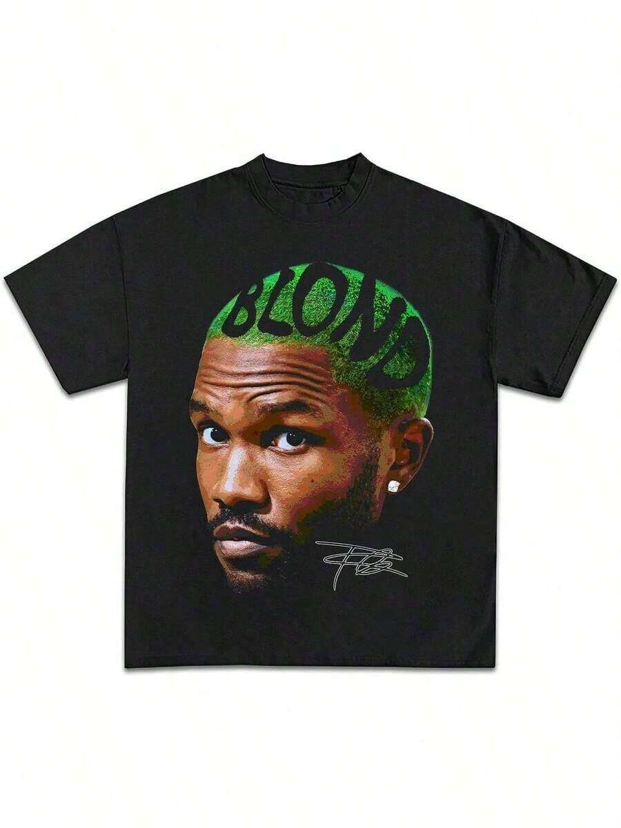 Frank--Ocean Blond Pink Shirt Rap Tee Gift For Fans Rap Music Y2K Cotton Oversized Streetwear Shirt Rap Tee Concert Merch Blonds Album Cover Graphic T-Shirt COTTON New Arrival Anime Clothes T Shirts For Men,Men And Women T-Shirt With Printed Graphic - 黑色 - 查看 1