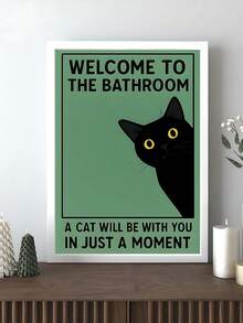 1件复古风格趣味黑猫浴室墙面装饰画，可爱动物图案，适用于卧室、客厅、办公室、餐厅、厨房、书房、走廊、宿舍、浴室等场所，是送给朋友的理想礼物，帆布墙画、海报、带框墙画，可选画框 - 彩色 - 查看 19