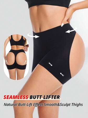 Women's Cut Out Thong Shapewear Bottoms Butt-Lifting Sports Boxer Briefs Push-Up Panty With Open Hip Booty Enhancer
