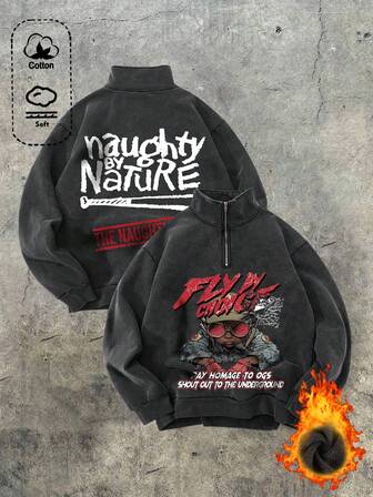 Vintage Poster Men's Fashion Stand Collar Loose Casual Half-Zip Sweatshirt, Long Sleeve Top