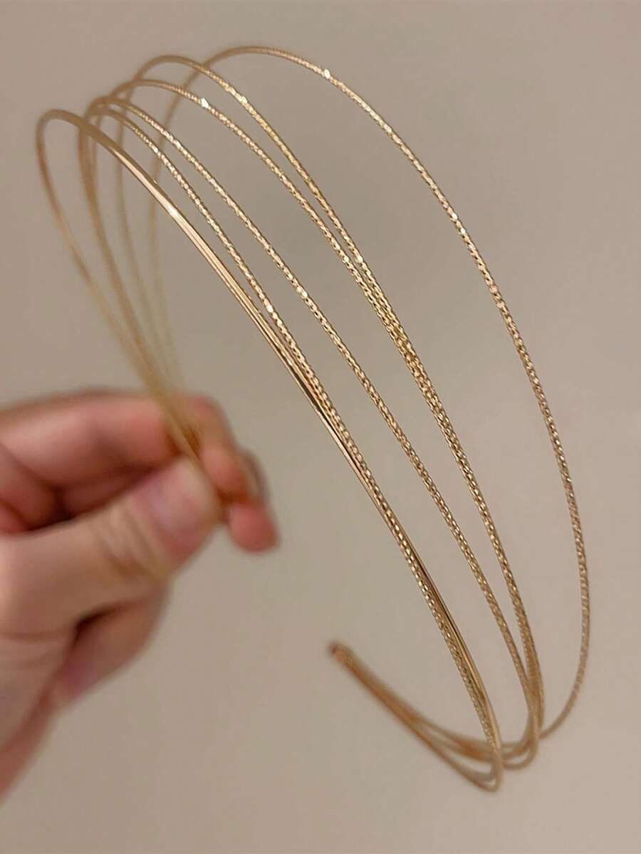 1 Set Of 5pcs Fine Wire Metal Headbands, Minimalist European & American Design Aesthetic Hairpins Outings, Parties, Daily Street Style Hairband Hair Hoop Hair Accessories - GOLD - View 1