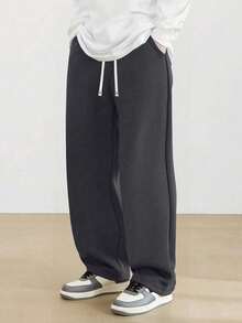 Plus Size Men's Straight Leg Pants, Solid Color, Loose, Versatile, Casual Sports Pants For Spring And Autumn - Dark Grey - View 1