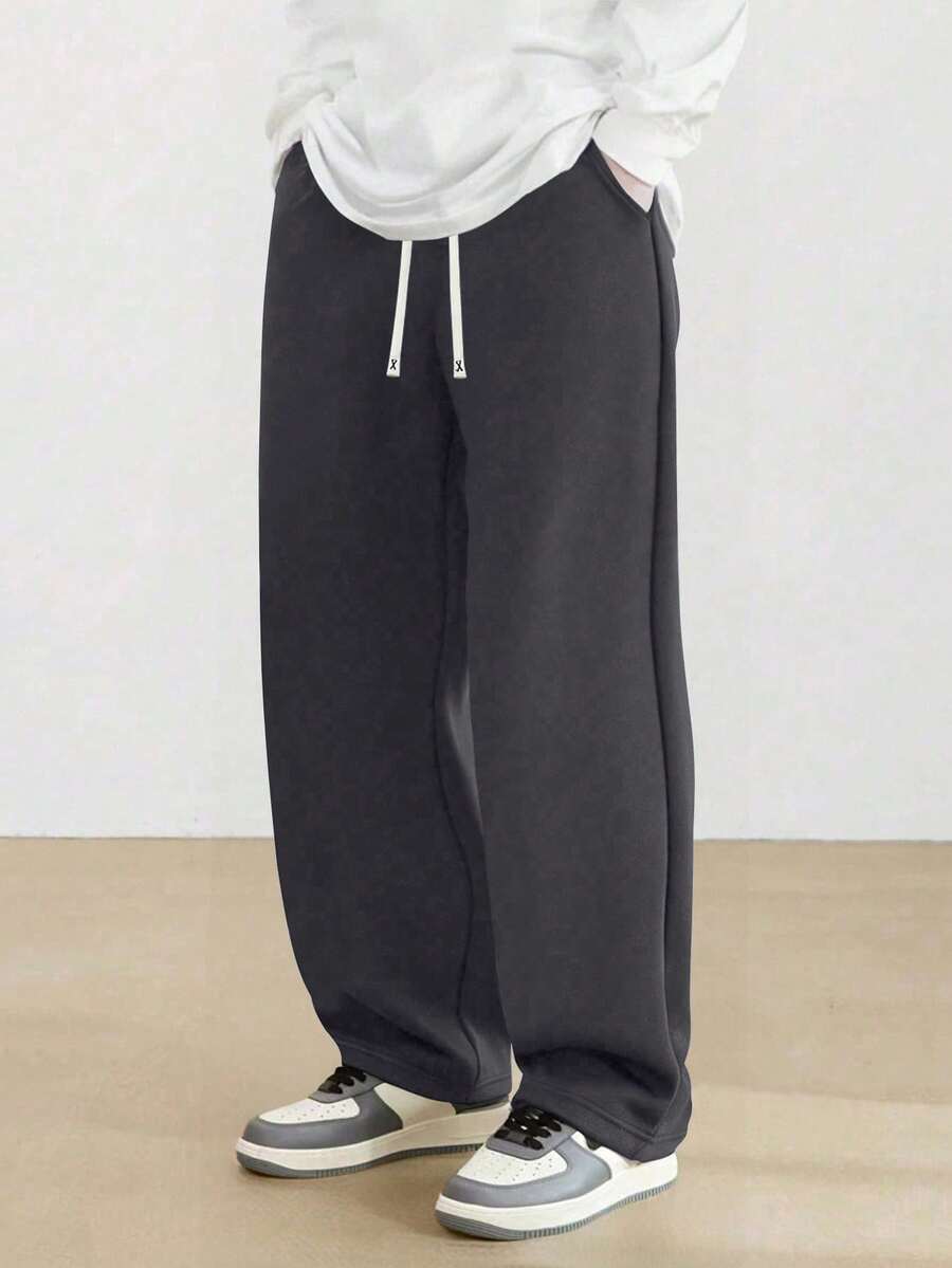 Plus Size Men's Straight Leg Pants, Solid Color, Loose, Versatile, Casual Sports Pants For Spring And Autumn - Dark Grey - View 1