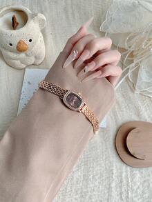 1pc Gold/Silver Women's Watch Simple, New Rhinestone Wine Barrel Dial Atmospheric, Fashionable, Casual, Versatile, Quartz Watch Suitable For Everyday Decoration