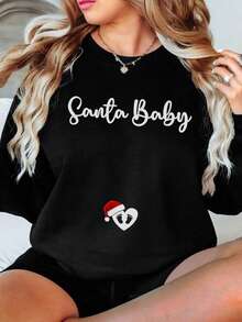 Christmas Pregnancy Announcement Sweatshirt, Santa Sweater, Christmas Pregnancy Shirt, Expecting Mother Sweatshirt, Reveal ,Fall Hoodies,Men's Fall Clothes,Street Wear,Halloween,Mens Hoodies,Y2k Clothes,Jesus Hoodie,Thanksgiving Day,Nightmare Before Christmas,Christmas - 黑色 - 查看 1