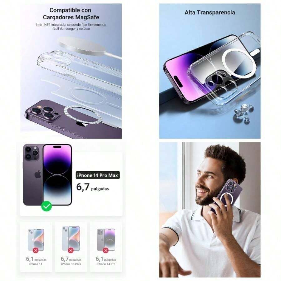 Funda Magntica para, Case Antidesgaste, Anti - Amarillo con Proteccin de la Lente y Cadas, Antigolpes Respaldo Transparente, Carcasa 6.5 Pulgadas - iPhone 14 Pro Max - Ver 1