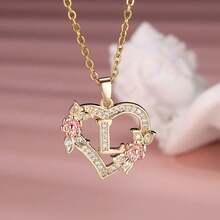 Heart Letter Rose Flower Necklace, Women's Fashion Pendant Valentine's Day Gift - L - Xem 13