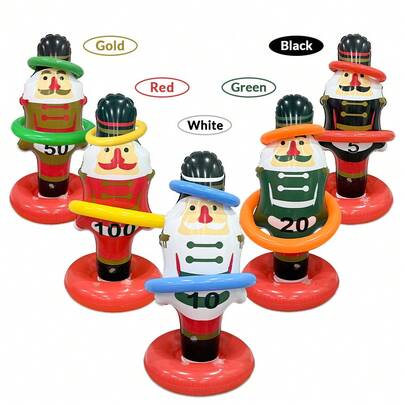 1 pezzo Set da gioco ad anelli con pupazzo di neve gonfiabile a tema natalizio, giocattolo per il lancio di anelli di Babbo Natale per feste e uso all aperto (colore degli anelli casuale)