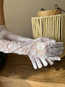 1 Pair Bride Lace Gloves, Sexy Long Thin White Arm Sleeve, Sexy Lolita Photo Shoot Prop Accessory Autumn Accessories - 白色 - 查看 4