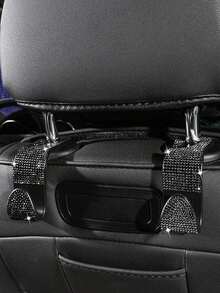 Rhinestone Car Seat Headrest Hook, Hidden Design, Automotive Back Seat Hanger - Black - View 3
