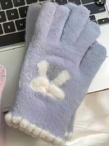 1 Pair Korean Style Winter Bowknot Pattern Five-Finger Women's Casual Versatile Gloves, Touchscreen Compatible For Gaming, Suitable For Daily Commute And Sports - Multicolor - View 17