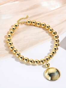 3pcs Simple & Elegant Pearl Necklace & Earrings Set, Detachable Metal Semi-Circle Pendant, Suitable For Women, Party, Festival, Wedding