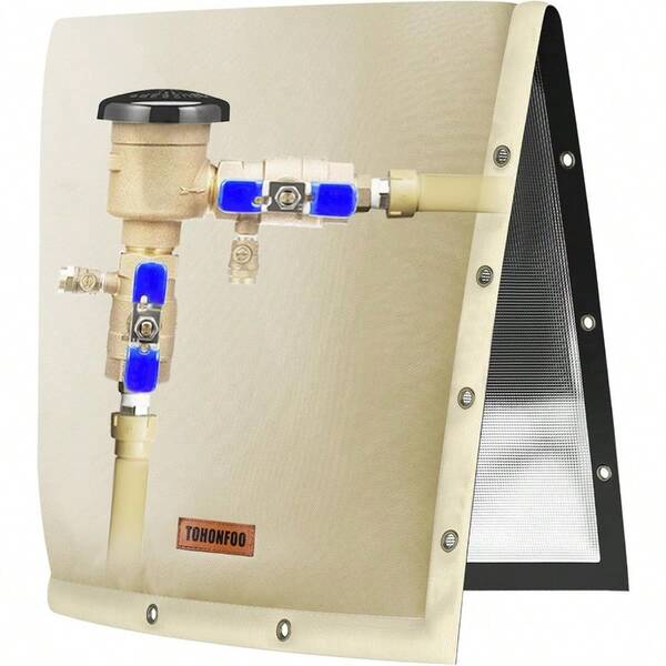 2-Way Opening Backflow Preventer Pipe Insulation Cover 5°F - Irrigation Sprinkler Valve Cover - Water Well Pump Cover - Sturdy 5 Layers For Winter Freeze Protection (14" W X 18" H Beige