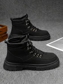 男士高帮休闲靴，新款秋/春绒面靴，黑色毛皮及踝靴，男鞋 - 黑色 - 查看 3