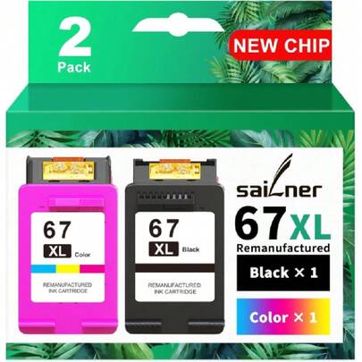 SAILNER 67XL  Printer Ink, Replacement For  Ink 67 For  67 Ink Cartridges Black/Color Combo Pack, Compatible With DeskJet 2755e 2855e 2700e 4155e 2734e 2827e 4100e Envy 6055 6455e Printer 67XL,23715355