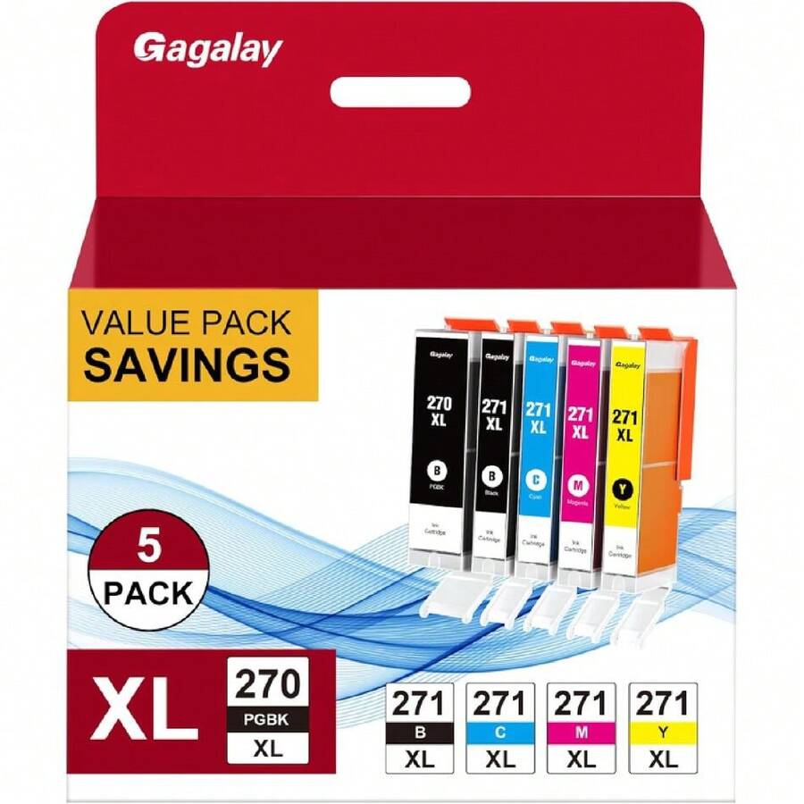 PGI-270XL/CLI-271XL Ink Cartridges 5 Color Value Pack Replacement For Canon 270 271 XL Ink Cartridges Work With MG7720 TS6020 MG5720 MG5721 MG5722 MG6820 MG6821 MG6822 (PGBK Black Cyan Magenta Yellow),23715261 - 紅白色 - 查看 1