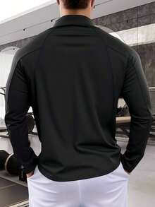 Freedom Top de fitness de cuello alto para hombres, ropa de salida para correr y ciclismo, con media cremallera, ropa deportiva para exteriores, informal para exteriores, mangas largas con silueta estilizada, adecuado para maridos y novios que aman usar todo el año - Negro - Ver 3