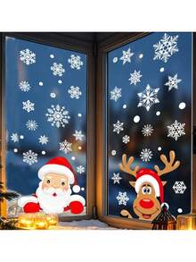 Pegatinas de ventana navideñas, pegatinas de copos de nieve, pegatinas de copos de nieve, Papá Noel y renos de dibujos animados para decoración de fiestas, pegatinas estáticas de invierno para ventanas, pegatinas navideñas, adecuadas para decoración de fiestas navideñas, pegatinas de ventana de invierno, decoración de fiestas - Multicolor - Ver 2