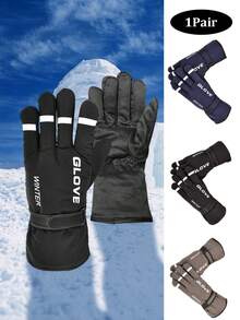 1 Pair Glove Winter Fashion Letter Print Ski Gloves, Thermal Lined Thick Long Warm Gloves, Outdoor Cycling Anti-Slip Palms Sports Gloves, Adjustable Windproof Motorcycle Riding Gloves, Outdoor Fitness Gloves, Snow Gloves - Multicolor - View 2
