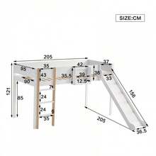 Bunk Bed, Bunk Bed With Three-Step Straight Ladder, Children's Bed, Youth Bed With Slide, With Pull-Out Shelf, Pine+MDF, White+Natural, 90x200cm - White - View 4