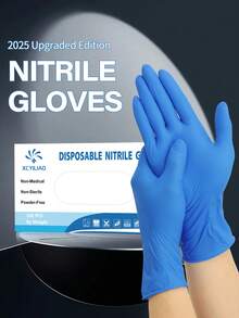 50/100pcs Disposable Nitrile Gloves, Blue Color, Oil & Water Resistant, For Kitchen Cleaning, Painting, Art, DIY Protection