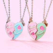 2pcs/Set Heart Shaped Pendant Necklace, Suitable For School Wear, Delicate Adjustable, BFF Style, Party Accessories, Gift, Eternal Friendship - one-size - View 4