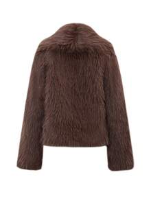 Roupas de Inverno para Mulheres Casacos de Pele Sintética Cor Sólida Casaco Volumoso de Manga Longa e Casaco de Pele Marrom - Adequado para Natal, Festas e Uso Diário