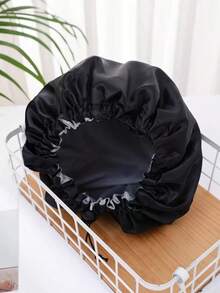 QINGMYU Double Layer Waterproof Drawstring Adjustable Shower Cap, Solid Color Black, Pink Home Bathroom Decor Fall Decor Back To School - màu đen - Xem 6