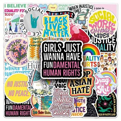 50pcs Social Justice Decorative Stickers, Personalized Justice English Graffiti Stickers For Fridge, Phone, Planner