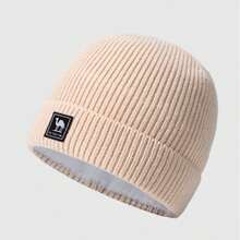 CAMEL CROWN 驼色针织帽，百搭保暖，四季皆宜，月牙形，防风，大号头围，白色羊毛帽，保暖帽