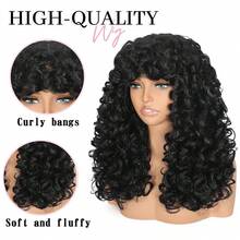 18-Inch Curly Synthetic Wig With Bangs, Fluffy Natural Looking Cosplay Wig, Heat Resistant - Black - View 5