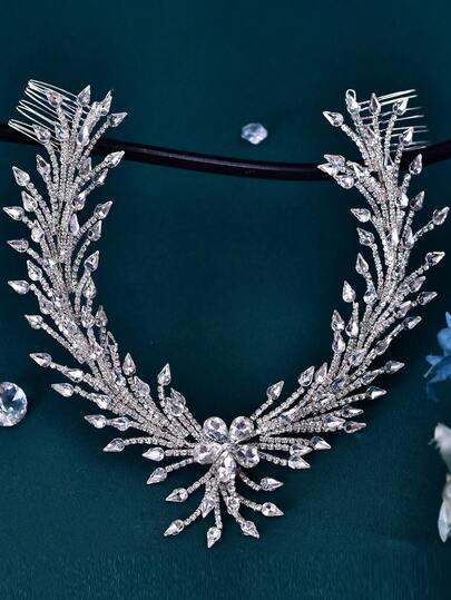 1pc Luxury Sparkling Floral Rhinestone Hair Comb, Headband, Bridal Hair Accessory, Wedding Party Photography Hair Decor, Women's Accessory, Silver Hair Clip, Spring/Summer Hair Decoration