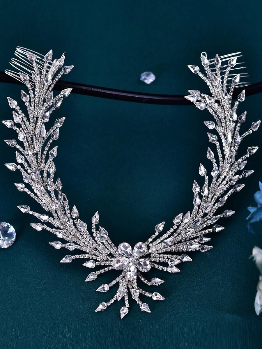 1 Stück luxuriöser funkelnder Blumen-Strass Haarkamm, Haarband, Braut Haaraccessoire, Hochzeitsfeier Fotografie Haar Dekoration, Damen Accessoire, Silber Haarspange, Frühling/Sommer Mode Haarband