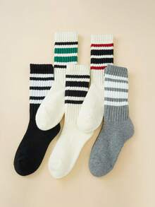 5 Pares de Meias Femininas, Adequadas para Uso Diário, Meias Slouch Listradas Coloridas, Meias Casuais Confortáveis e Versáteis, para Todas as Estações