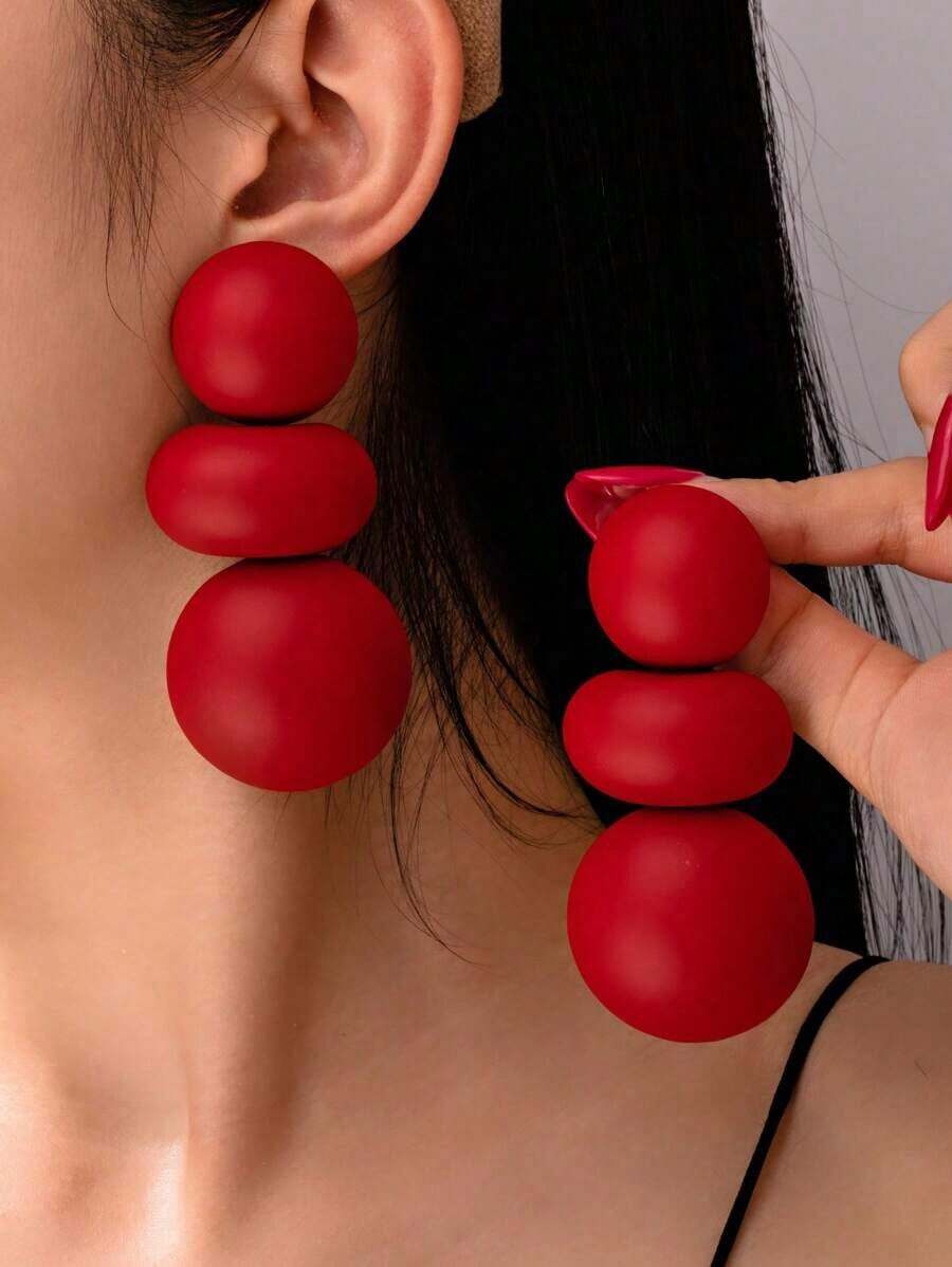 1 Pair Exaggerated Metallic Geometric Clip-On Earrings - Đỏ - Xem 1