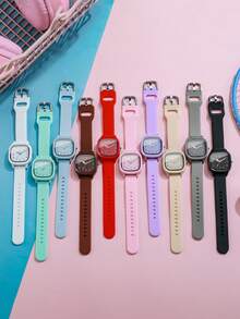10pcs/Set Women's Gift Silicone Watch, Fashion Casual Square Dial Quartz Wrist Watch Combination Set (Watch Box Not Included)