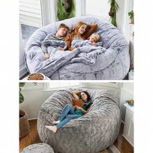 Bean Bag Chair For Adults  Without Filler Fluffy Comfy Giant Round Beanbag Sofa Chair Cover For Stuffed Animal Storage Living Room, 5FT, Dark Grey,23856183 - 深灰色 - 查看 5