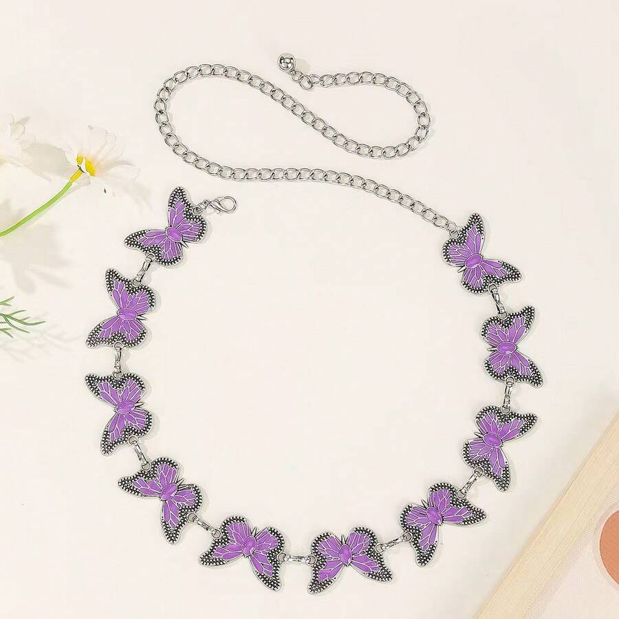 1pc Butterfly Metal Waist Chain, Versatile Diamond Studded Women's Waist Chain, Fashionable Dress Decoration Waist Chain, Suitable For All Seasons - Butterfly Multicolor - View 1